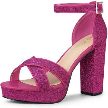 Perphy Women's Glitter Crisscross Strap Chunky Platform Heels
