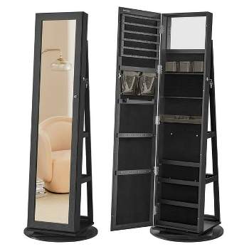 SONGMICS Mirror Jewelry Cabinet Organizer 360° Rotating Jewelry Armoire Storage Box w/ Full Length Mirror for Female