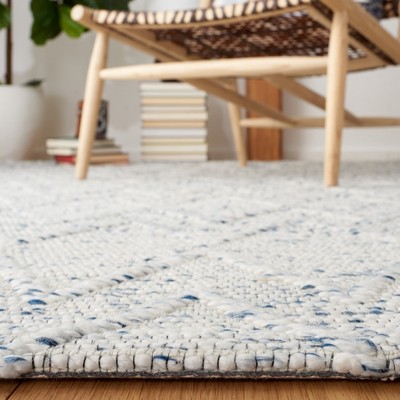 Handwoven Blue and Ivory Square Cotton Rug, 6' Flat Woven