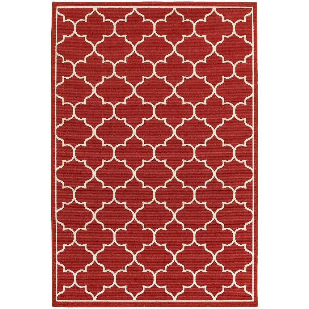 7'10inx10'10in Marlowe Lattice Patio Rug Red/Ivory