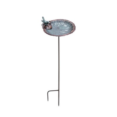 11" Scallop Shell Birdbath and Feeder with Stake Antique Brass Plated - ACHLA Designs