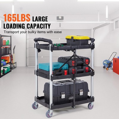 Black 3-Tier Foldable Heavy Duty Utility Cart with Lockable Wheels