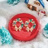 Gold Christmas Wreath Dangle Earrings with Colorful Bow, Festive Holiday Jewelry. - 2 of 4