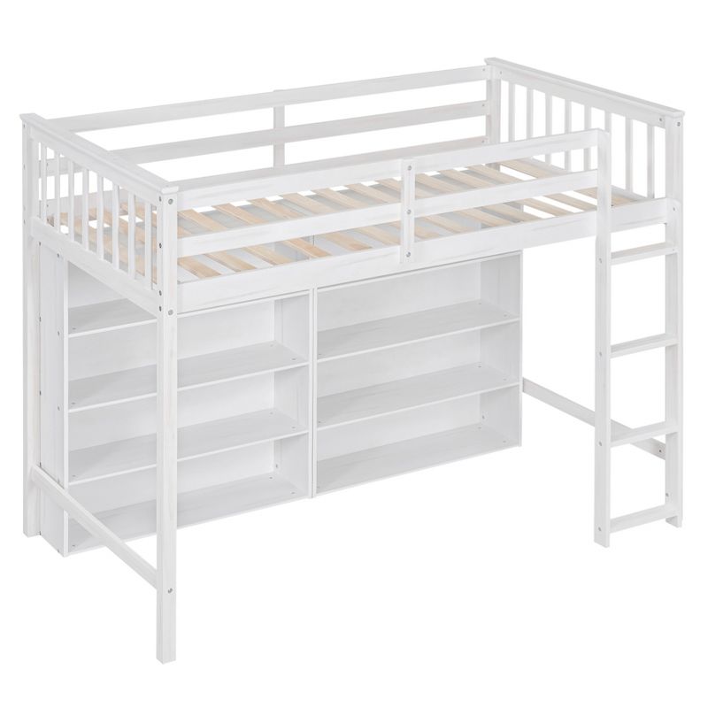 Twin/Full Size Loft Bed with 8 Open Storage Shelves and Built-in Ladder - ModernLuxe, 4 of 11