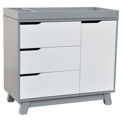Gray and White 3-Drawer Changer Dresser with Removable Tray