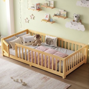 Kumasinova Twin/Full/Queen Toddler Floor Bed,Floor Bed Frame with Safety Guardrails and Door,Montessori Floor Bed Frame for Kids,Wood Slats Support - 1 of 4