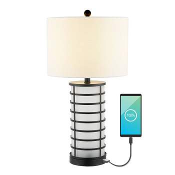 27" Jayce Modern Industrial Iron Nightlight LED Table Lamp with USB Charging Port Black (Includes LED Light Bulb) - JONATHAN Y