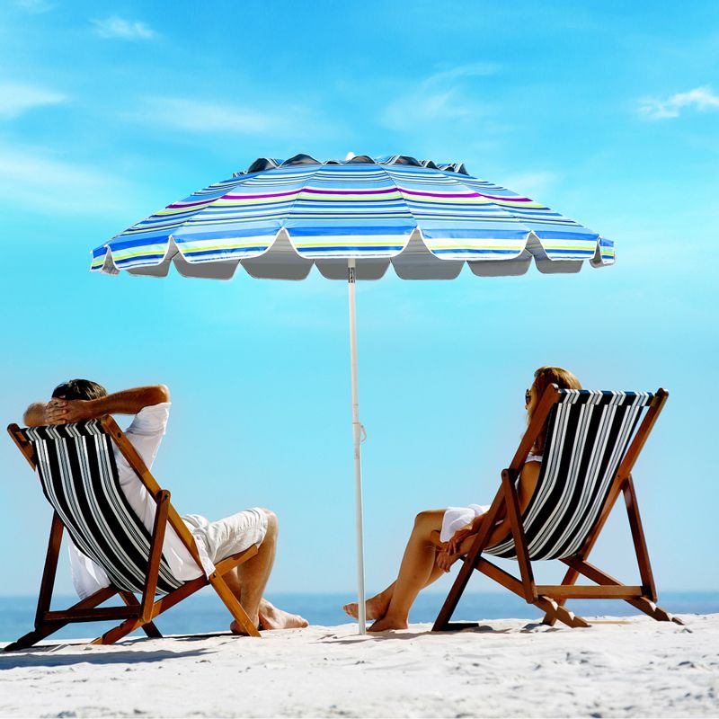 Tangkula 8 FT Patio Beach Umbrella Sun Shelter w/Sand Anchor & Tilt Air Vent for Garden Beach Backyard, 2 of 9