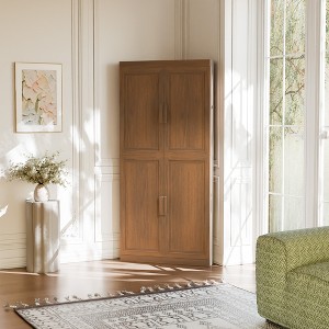 Wooakway Tall Wood Storage Cabinet Pantry Organizer with 4 Adjustable Shelves Doors Decorative Storage Cabinet Natural Wood/Black/Light Walnut/White - 1 of 4