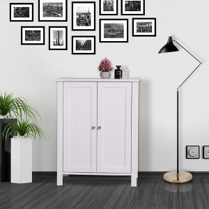 Bathroom Floor Storage Cabinet with Double Door Adjustable Shelf, White - 1 of 4