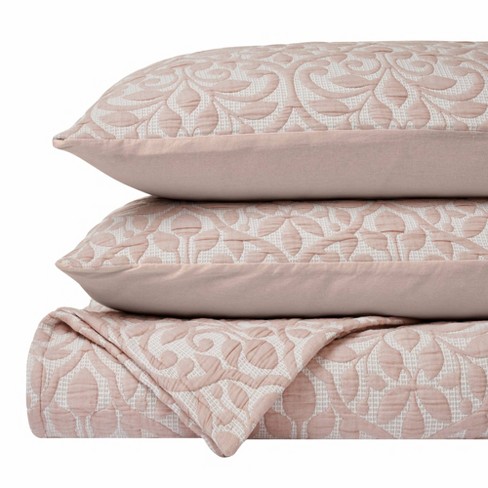 Cotton Blend Medium Weight Matelasse Weave Floral Scroll Coverlet, King ...