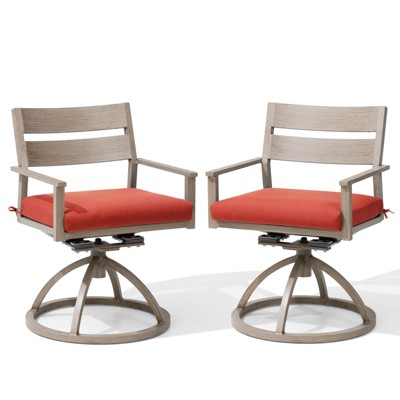 Crestlive Products Patio 2pc Swivel Chairs Aluminum Frame with Wood Grain Finish 360° Swivel Outdoor Dining Chairs with Sunbrella Cushion