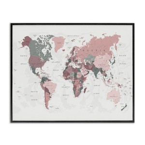 Stupell Industries World Map Patterned Waters Monochromatic Pink Regions, 11" x 14" - 1 of 4