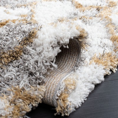 Ivory and Gold Abstract Shag 3' x 3' Square Rug