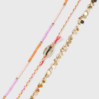  Shiny Gold Cord and Beads Multipack Anklet - Wild Fable™ 