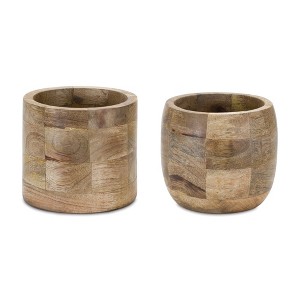 Round Wood Planter (Set of 2) - 1 of 3