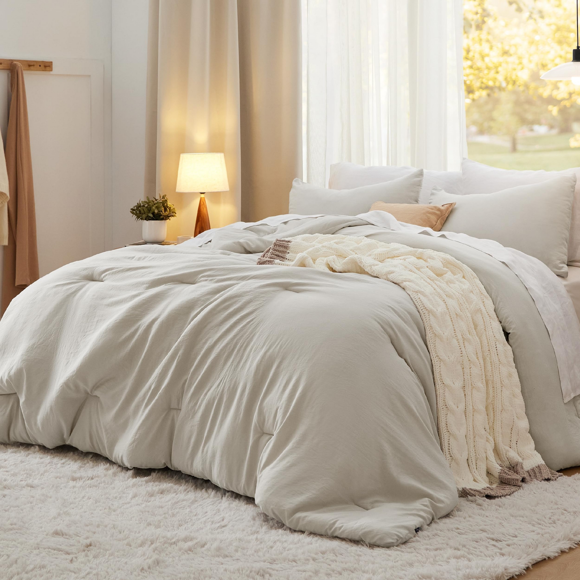 Bedsure King Size Comforter Set Beige Soft Prewashed Bedding for All Seasons 3 Pieces GentleSoft™ Down Alternative Bed Set Easter Gifts