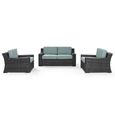 Beaufort 3pc Outdoor Wicker Seating Set with Loveseat & 2 Arm Chairs - Mist - Crosley