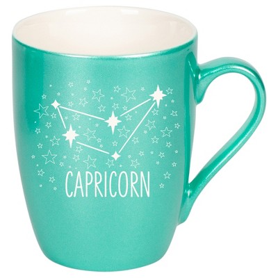 100 North Zodiac 10 Ounce Seafoam Metallic Finish, Comfortably Fits Your Hands, New Bone China Coffee Tea Cup Mug, Capricorn