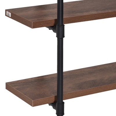 Industrial Brown Steel and Wood 4-Tier Wall Shelf