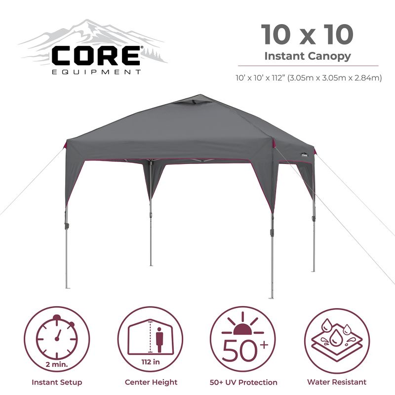 CORE Heavy-duty Instant Shelter Pop-Up Canopy Tent with Wheeled Carry Bag for Camping, Tailgating, and Backyard Events, Gray (4 Pack), 5 of 7