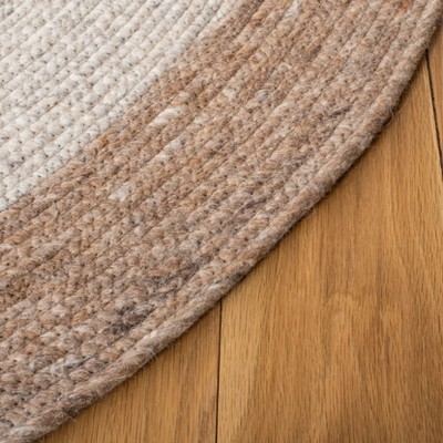 Handwoven Beige & Ivory Braided Wool 7' Round Area Rug