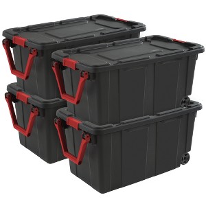 Sterilite 40 Gallon Wheeled Industrial Tote, Stackable Storage Bin with Latch Lid, Plastic Container with Heavy Duty Latches, Black - 1 of 4