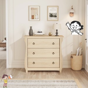 Jojoka 3 Drawer Tall Dresser with Rattan Accents and Curved Legs, Boho Freestanding Storage Cabinet for Bedroom, Living Room - 1 of 4