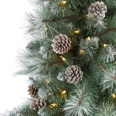 6-Foot Frosted Tip Pine Artificial Christmas Tree with Lights