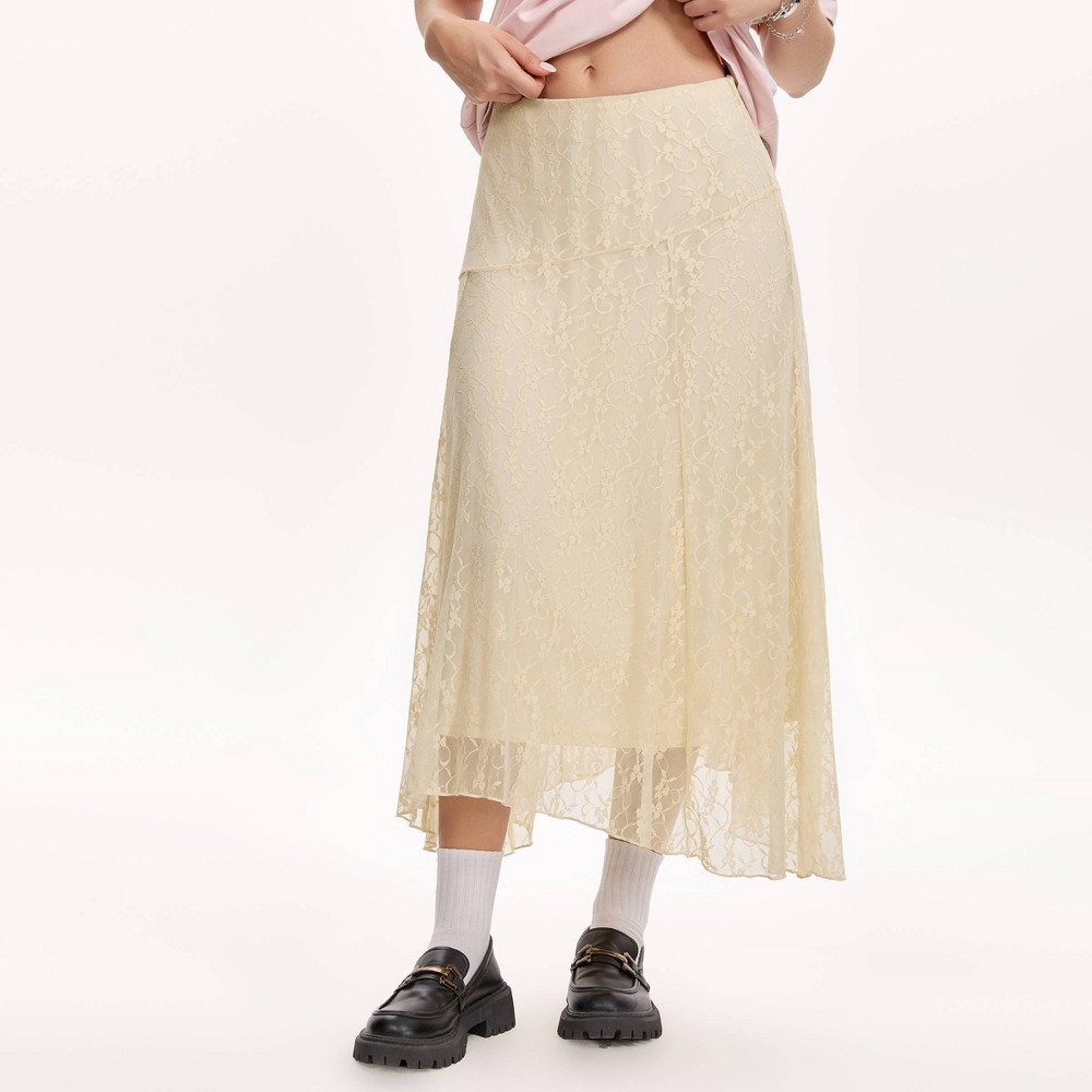 Women's Lace Asymmetrical Midi A-Line Skirt - Wild Fable™ Beige Floral XS