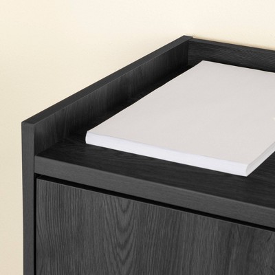 Gray Oak L-Shaped Computer Desk with Power Outlet and Filing Cabinet