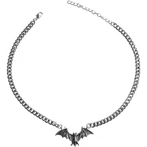 Gothic Bat Choker Necklace - Punk Heavy Chain with Wing Pendant, Cyber Jewelry for Women - 1 of 4