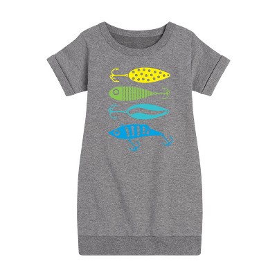 - Instant Message - Fishing Lures Graphic Short Sleeve Fleece Dress