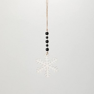 Sullivans Snowflake with Beads Wood Ornament 4.5"H White & Black - 1 of 1