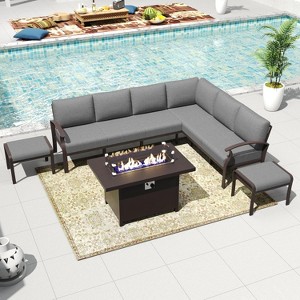 ALAULM Patio Furniture Set 8-Piece Aluminum Sectional Sofa with Armrest, Modern Outdoor Conversation Set - 1 of 4