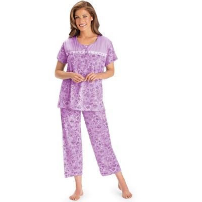 Collections Etc Lace Trim Floral Print 2-Piece Capri Pajama Set