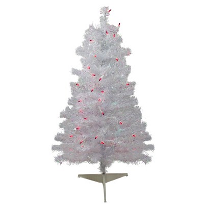 Northlight 3' Pre-Lit Slim White Iridescent Pine Artificial Christmas Tree - Pink Lights