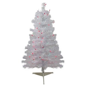 Northlight 3' Pre-Lit Slim White Iridescent Pine Artificial Christmas Tree - Pink Lights - 1 of 4