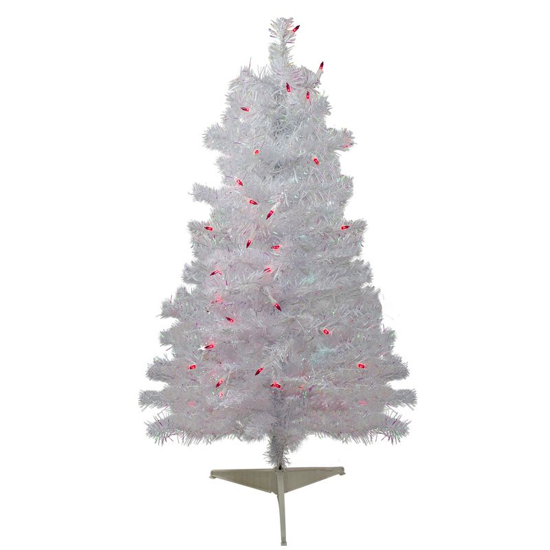 Northlight 3' Pre-Lit Slim White Iridescent Pine Artificial Christmas Tree - Pink Lights, 1 of 7