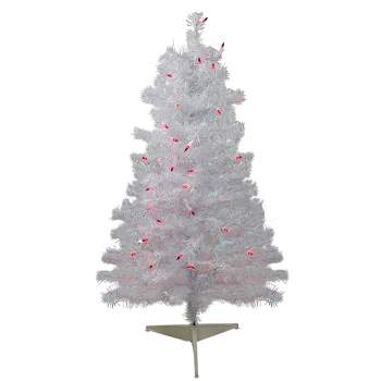 Northlight 3' Pre-Lit Slim White Iridescent Pine Artificial Christmas Tree - Pink Lights