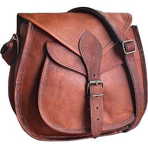 Generic 11 inch Small Brown Leather Crossbody Satchel Bag Vintage Purses Handbags - 1 of 4