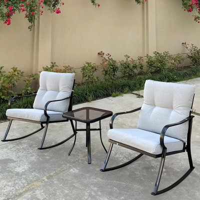 COMHOMA 3PCS Patio Furniture Set, 2 Outdoor Rocking Chairs & 1 Side Table