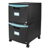Storex Two-Drawer Mobile Filing Cabinet, 2 Legal/Letter-Size File Drawers, Black/Teal, 14.75" x 18.25" x 26" - 2 of 4