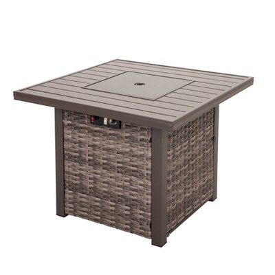 Aluminum Rattan Gas Square Fire Pit Table with Cover - NUU GARDEN