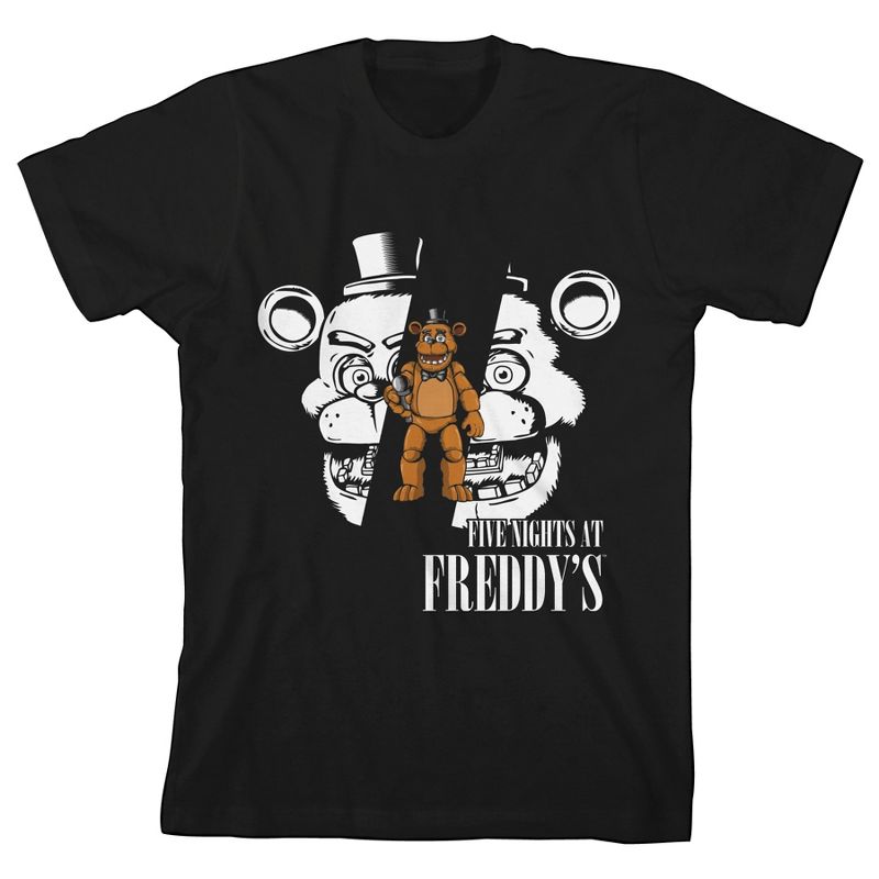 Five Nights At Freddy's Split Freddy Face Boy's Black T-shirt, 1 of 3