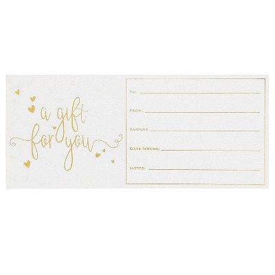 Sustainable Greetings 50-Pack Gold Foil Blank Gift Giving Certificate Cards Vouchers, 250GSM Cardstock, 4 x 9 in