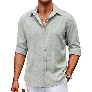 COOFANDY Men's Casual Button Down Shirt Long Sleeve Untucked Chambray Shirt Wrinkle Free Dress Shirts - 1 of 4