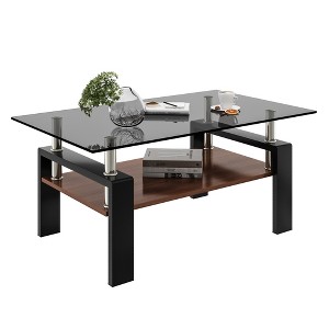 Dolonm 39.2" Modern Rectangle Coffee Table with Tempered Glass Top & MDF Shelf, Sturdy Iron Legs for Living Room - 1 of 4