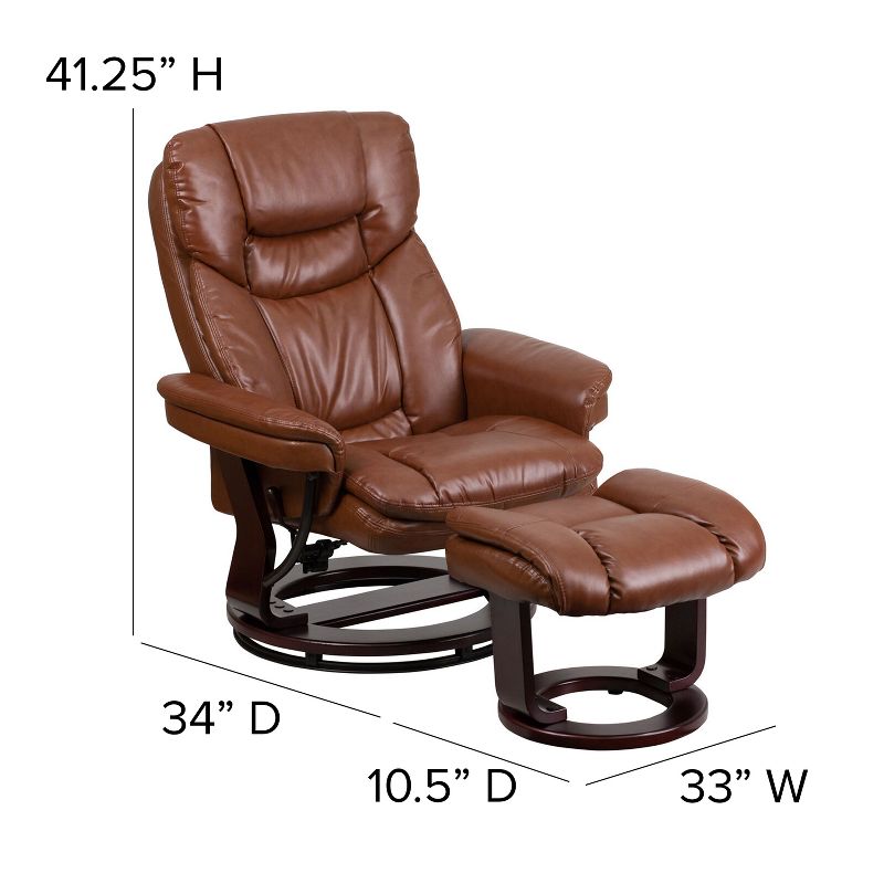 Flash Furniture Contemporary Multi-Position Recliner and Curved Ottoman with Swivel Mahogany Wood Base, 4 of 14
