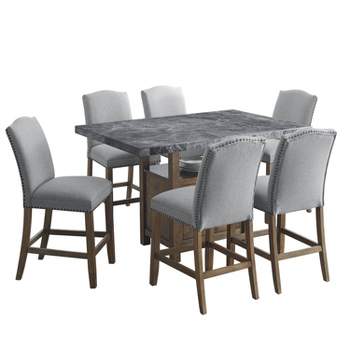 7pc Grayson Marble Counter Dining Set Gray/Driftwood - Steve Silver Co.